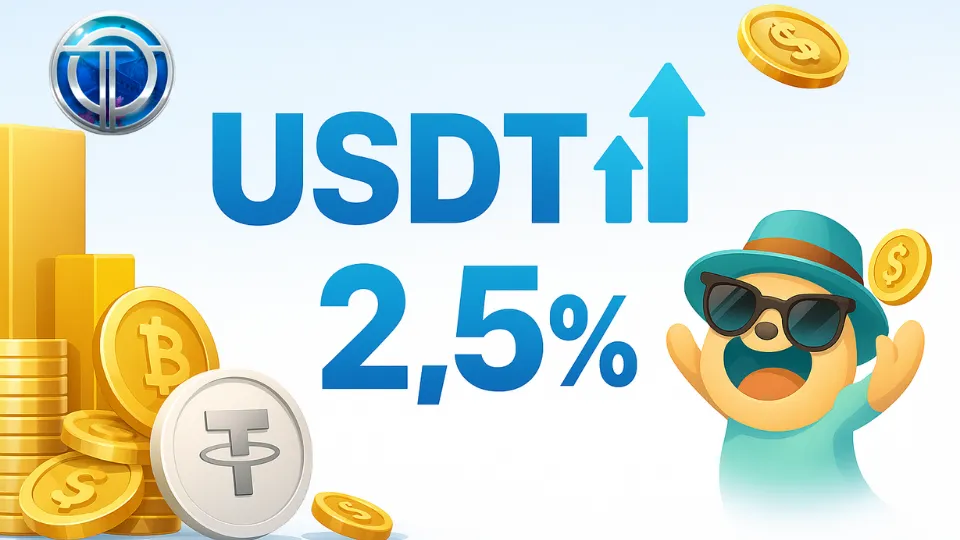 OT運寶娛樂城USDT儲值2.5%返點活動插圖,展現加值與獎勵氣氛