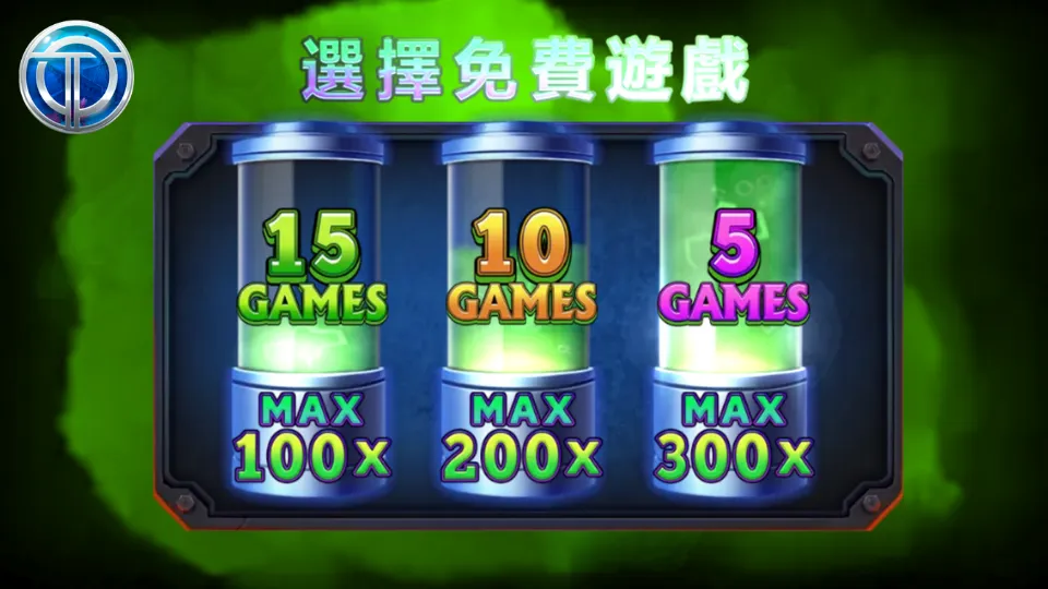 爆金浩克免費遊戲選擇畫面。三種免費遊戲次數與倍數選項說明