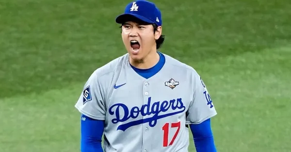 大谷翔平在比賽中吶喊振奮,展現道奇隊三連霸氣勢與勝利決心